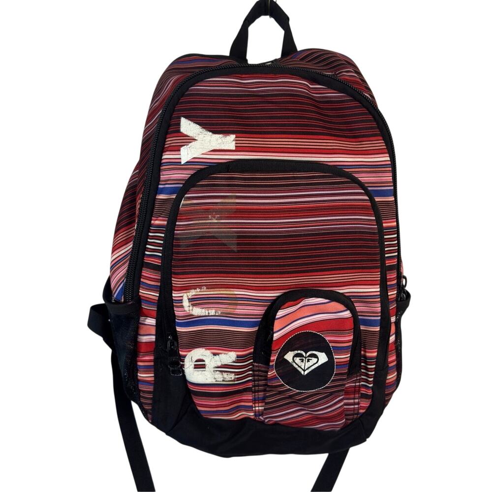 Y2K Roxy Womens Red Black Striped Backpack Multicolor School Travel Laptop Bag